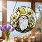 8″ Stained Glass Window Hanging Ornament, Sunflower Gnome Stained Glass Suncatcher Ornament, Sun-Catcher Window Decor | Christmas & Birthday Gifts, Festival Gifts | Gift for Her