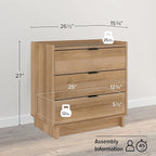 Prepac Simply Modern Nightstand Bedside Table, Natural Oak Nightstand for Bedroom, End Table with 3 Drawers 26.5" W x 26.75" H x 16" D