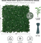 flybold Artificial Boxwood Hedge Panels - Grass Wall Backdrop Decor Indoor and Outdoors - Greenery Wall, Faux,Fake Grass Wall - Decorative Hedge, Garden Fence Panels - 20x20 inch - Pack of 6