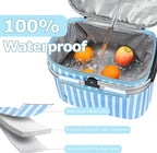 Tirrinia Large Insulated Picnic Basket, 34L Water Resistant & Leakproof Collapsible Portable Cooler Basket Set with Aluminium Handle for Travel, with a Free Foldable Grocery Bag, Blue Strip