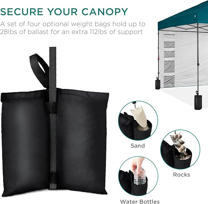 Best Choice Products 10x10ft Easy Pop Up Canopy w/Side Wall, 10 Pockets, Portable Carrying Case, 1-Button Setup, 4 Weight Bags - Cerulean