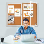 Lockable Outdoor Enclosed Bulletin Board, Weatherproof Cork Noticeboard with Locking Door, Wall-Mounted Aluminum Framed Display Case for Messages (Silver Frame & Cork, 44x32 in)