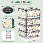 EsLuker.ly Rotating Earring Display Holder Stand for Vendors Events Selling, Large Capacity 64 Hooks Jewelry Rack with Wooden Base for Earring Card Sales, Enhances Retail Display Visibility