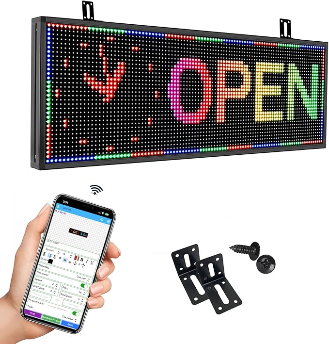 Led Sign Custom Programmable Scrolling Outdoor Digital For Business Matrix Panel Electronic Message Board Display Screen Waterproof Ip65 Wifi/App Control 96x32 Rgb Matrix, 39"X14"