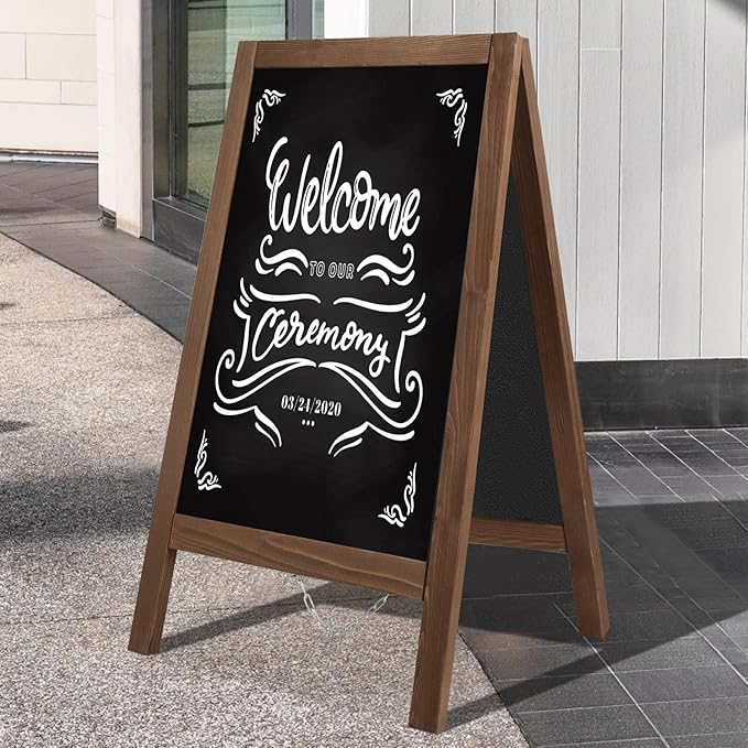 A Frame Chalkboard Sign 40"x20" A Frame Sign, Wooden Sandwich Board Sturdy Double Sided Chalk Board Sign Board Outdoor, Sidewalk Sign for Restaurant, Wedding, Food Truck