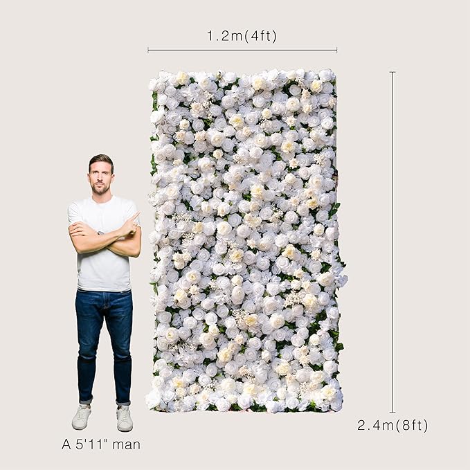 Artificial Luxury‌ Flower Wall Backdrop, Gorgeous 3D Silk Floral Backdrop for Wedding, Baby Shower, Party and Home Decor, Quick Assembly/Storage, Eco ＆ Pet Friendly, 2 pcs, Each Panel 2 * 8 ft