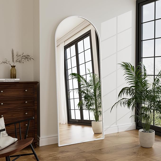 Floor Mirror Arched Full Length Mirrors, 64"x21" Floor Length & Standing Hanging or Leaning & Large Full Body Mirror Wall Mirror for Bedroom, Living Room, Aluminum Frame,White