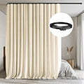 Room Divider Curtains with Flexible Ceiling Tracks Set,Blackout Curtain Ceiling Mount Curtain Track Privacy Room Dividers Ceiling Track Curtain Rod(Beige Drape & Black Rail W 8.3 × H 9 FT)