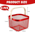 Roshtia 6 Pcs Metal Mesh Steel Basket with Handle, Square Wire Harvest Thanksgiving, Shopping Baskets for Retail Store Christmas Garden Bathroom Kitchen(9.65 x 9.65 x 7.09 Inch,Red)