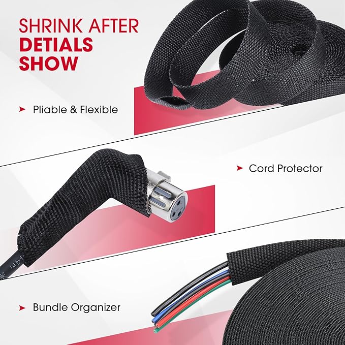 2 in 1 Heat Shrink Braided Sleeving Fabric Tubing-Ideal fit Irregular Shape Hose/Cable/Wire (1-3/8"(34mm), 32FT)