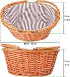 Large Wicker Picnic Basket with Double Folding Handles and Grey Lining, Wicker Basket, Large Willow Hamper, Handwoven Basket for Storage, Picnic, Camping