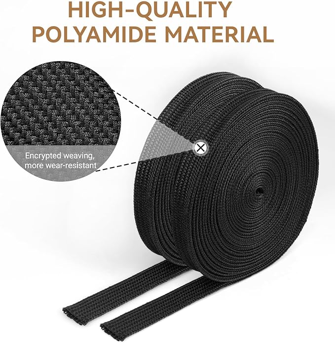 Polyamide Cable Sleeve, 10ft Flexible Expandable Braided Sleeving, Cable Management Sleeve for TV Computer Office Home Entertainment (Black, 5/8")