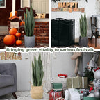 Worth Garden 3ft Artificial Snake Plant Fake Sansevieria Indoor Outdoor, 28 Thick Leaves Lifelike Faux Silk Plant, Home Decor Mother in Law Tongue Plant 35in, with Black pot & Dry Moss Included, Green