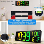 CYMHCHL Large Digital Wall Clock 17.2" Bluetooth Auto Time Sync Led Digital Clock Large Display 11 RGB Colors Auto-Dimming/DST Big Timer with Remote Control for Living Room Classroom Decor Garage Gym