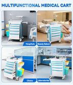 Medical Medical Rolling Crash Cart with CPR Board, IV Pole, O₂ Holder, 5 Drawers & Dividers, Mobile Emergency Cart for Hospital Clinic, 24.4" W x 18.5" D x 36.2" H (with 5 Drawers)