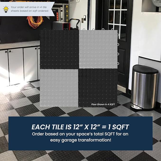 FlooringInc's Nitro 12"x12" Snap-Together Garage Flooring Tiles, Non-Slip Interlocking Plastic Garage Floor Mat, Garage Organization & Garage Storage, Coin Pattern, Graphite, 24 Tiles, 24 Sq/Ft
