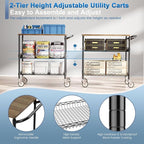 Leteuke Rolling Kitchen Carts with Wheels, 34" L x 17.5" W, 3-Tier Heavy Duty Utility Cart with Wood Tabletop, NSF Commercial Metal Serving Cart with Handle and Shelf Liner for Kitchen, Black