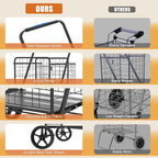 CHARMMA Large Shopping Cart with Brake,Grocery Cart on Wheels, Foldable Utility Shopping Carts with Double Basket and 360° Rolling Swivel Wheels for Groceries Laundry