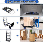 Upgraded 3 in 1 Folding Hand Truck, 600lbs Capacity, Heavy Duty Convertible Dolly with Retractable Handle and 4 Rubber Wheels, Collapsible Cart for Moving Home, Office, Warehouse (Blue)