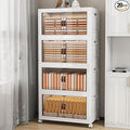 Storage Bins with Lids and Wheels, 398QT-99.5QT*4Tier Collapsible Bathroom Storage Cabinet with Clear Doors, Plastic Stackable Closet Organizers and Containers White