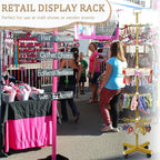 Retail Display Stand 5 Tier Metal Spinning Display Rack with Wheels Keychain Jewelry Stocking Hat Display Stand with Hooks for Malls, Showroom, Retail Store (Gold)