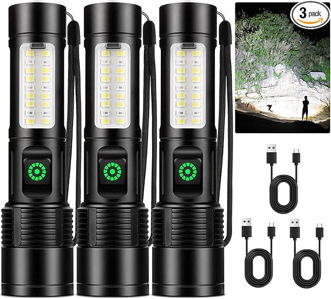 NiaoChao Rechargeable LED Flashlights High Lumens, 99000 Lumens Super Bright Flashlight with 6 Modes, Waterproof Powerful Flash Light Multifunctional Flashlights for Home Camping Hiking(3 Pack)