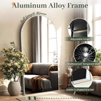 EOGOW 71" x 31" Arched Full Body Mirror,Standing or Leaning Tempered Glass Shatterproof Full Length Mirror with Stand for Bedroom Living Room Entryway,Silver