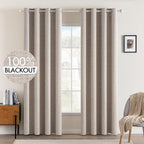 MIULEE Linen Texture Curtains for Bedroom Solid 100% Blackout Thermal Insulated Khaki Curtains Grommet Room Darkening Drapes Luxury Decor for Living Room Nursery 52x96 Inch (2 Panels)