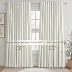Cute Blackout Curtains 60 Inches Extra Wide Linen 96 Inch Length for Living Room/Sliding Glass Door,Pleated Heavy Duty Thermal Drapes for Winter Thick Large Window(60"Wx96"L 2 Panels Beige White)