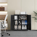 Yizosh Metal Garage Storage Cabinet with 2 Doors and 2 Adjustable Shelves - 35.5" Steel Lockable File Counter Cabinet for Home Office,Garage,Gym,School（Black）
