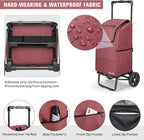 KEDSUM 2 in 1 Shopping Cart for Groceries, 330 lbs Grocery Cart on Wheels, Foldable Utility Carts with Wheels, Load-Bearing Hand Truck with Waterproof Bag for Shopping, Camping, Laundry, Garden, Red