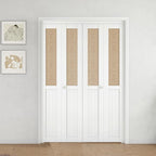 BARNER HOME Cane Bi-fold Doors - for 60in.（30in.x2） x 80in. Opening, Webbing & Wood Interior Door Slab, Including Hardware, MDF, White Folding Door for Wardrobe