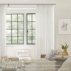 Beige White Pinch Pleated Linen Curtains 132 Inches Long 2 Panels for Living Room Bedroom Memory Training Shaped Semi Sheer Pleat Drapes with Hooks Rings Light Filtering Window Curtain 40x132