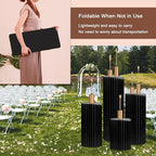 4Pack Cylinder Stands for Party, Foldable Cardboard Columns with 4 Clear Round Top Plates, Cake Display Pedestal Stand for Wedding Banquet Vendor Events Decorative (Black)