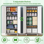 Aobabo Upgraded Garage Storage Cabinets with Wheels,Metal Storage Cabinets with 5 Adjustable Shelves for Garage Home Office Storage, Grey&White,71''H*32''W*16''D,Assembly Required