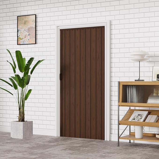 24"-36" x 80" Accordion Doors Interior - Vinyl PVC Bifold Accordion Closet Doors, Includes Door & Mounting Hardware, Handle, Temporary Folding Door for Doorway Pantry Laundry, Walnut