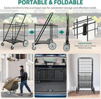YITAHOME Folding Shopping Cart with Wheels, Rolling Foldable Grocery Cart with Rear Basket, Portable Collapsible Utility Cart with Reinforced mesh Bottom Panel for Shopping Groceries Laundry Storage
