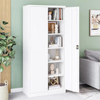 Metal Storage Cabinet with Lock,Lockable Garage Cabinet with 2 Doors and 5 Adjustable Shelves,Tall Steel Cabinets for Garage,Workshop,Gym,School