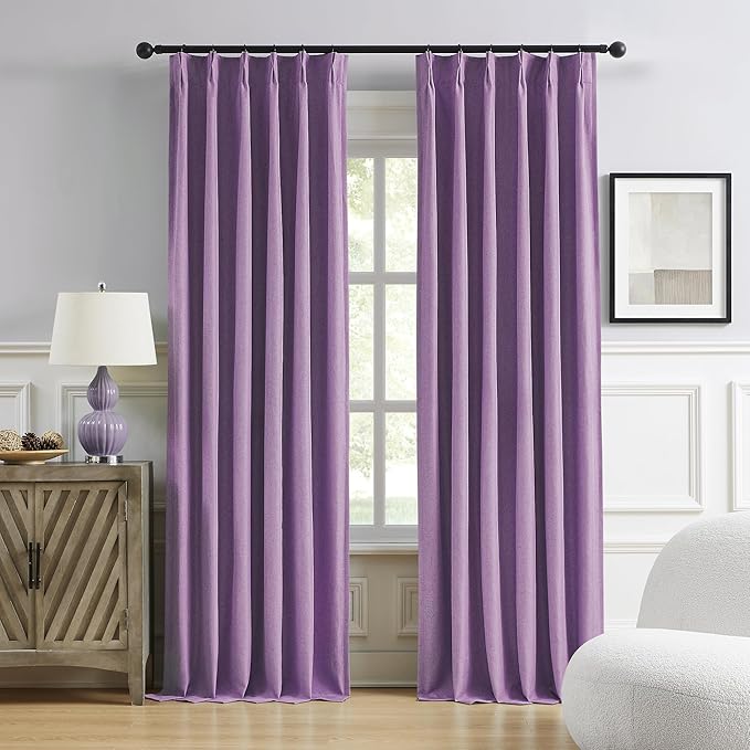 Pinch Pleated Blackout Curtains Purple 2 Panels,Back Tab Ceiling Viral Pleat Hooks Curtain for Track System,Thermal Insulated Drapes for Bedroom Living Room Dining Room,40 Wide x 63 Long