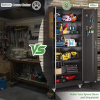 Garage Storage Cabinet with 5 Adjustable Shelves and Door Pegboard,Metal Storage Cabinet with Wheels for Garage Home,Required Assembly,Black, 71" H×32" W×16" D
