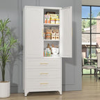 Metal Kitchen Pantry Cabinet with 3 Drawers，75 Inch White Food Pantry Cabinets for Kitchen Storage with 2 Adjustable Shelves,Tall Storage Cupboard for Living Room,Dining Room Office