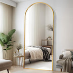 Floor Full Length Mirror, Arched Mirrors Full Length 76"x34" Freestanding Large/with Aluminum Frame & Wall Mounted & Hanging or Leaning & Full Body Mirror for Bedroom, (Gold)