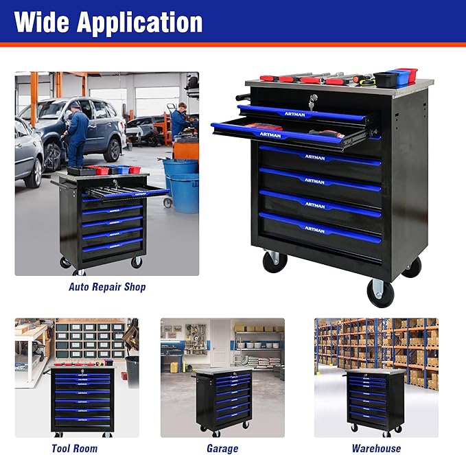 7 Drawers Rolling Tool Box on Wheels, Multifunctional Tool Chest Cabinet with Lock, Drawers Rolling Tool Cart Trolley Organizer Tool Storage Case for Garage,Warehouse - DIY Interconnectable