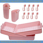 3 Tier Utility Rolling Cart Multifunction Organizer Shelf Storage Cart with 3 Pieces Cups and 8 Pieces Hooks for Home Kitchen Bathroom Laundry Room Office Store etc. (Pink)