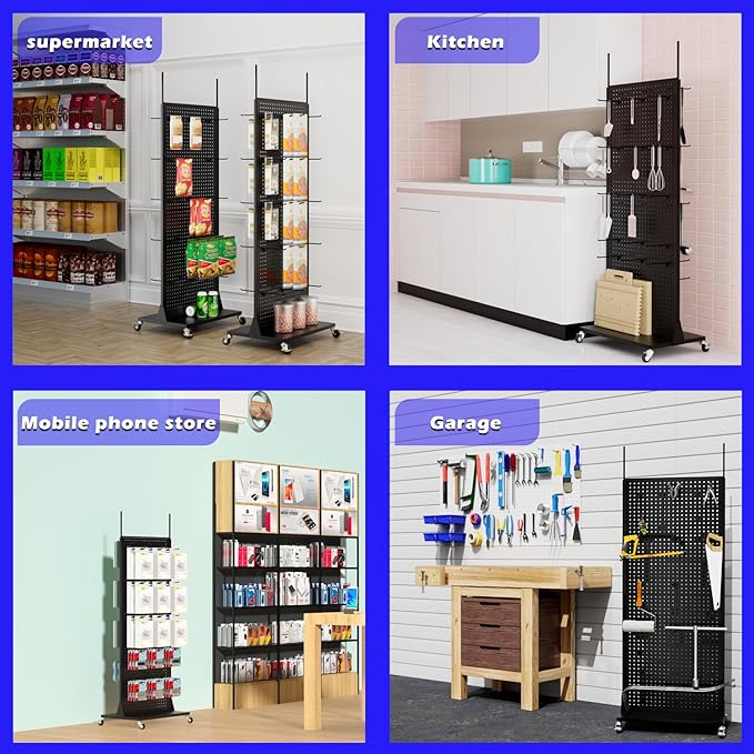 Metal Pegboard Panels - Double Sided Peg Board Shelving with 30 Hooks,63x23x15 in,Portable Peg Board Organizer for DIY, Kitchen Decoration,Mobile Phone Shop/White