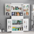 VINGLI Metal Storage Cabinet with 4 Doors & 1 Drawer, 71'' Steel Locking Cabinet with 6 Door Hanging Shelves and Adjustable Shelves for Garage, Warehouse, Home Kitchen, Dining Living Room (White)
