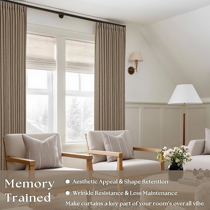 Extra Long Light Brown Linen Curtains 120 Inches Long Tan Brown Coffee Latte Farmhouse Rustic Curtain Light Filtering Semi Sheer Back Tab Pinch Pleat Curtain for Tall Ceiling Living Room 2 Panels