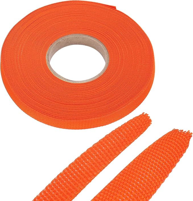 MECCANIXITY Braided Cable Sleeves Heat Shrinkable Fabric Sleeving, 5/16" 60ft Orange 2:1 Ratio Heat Shrinkable Cord Protector for Harness Cable, Network Cable Protection, Cable Management