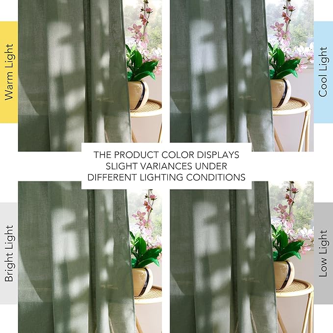 NICETOWN Thick Linen Blend Semi Sheer Forest Green Curtains, Pleat Tape Privacy Added Drapes with Light Filtering Window Treatments for Bedroom/Living Room, W52 x L95, 2 Panels