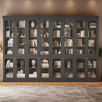 Vyre 70.8" Tall Black Bookshelf with Glass Doors, Farmhouse Modular Bookcase with 6-Tier Adjustable Shelves, Large Storage Cabinet for Home Office, Living Room, Set of 2
